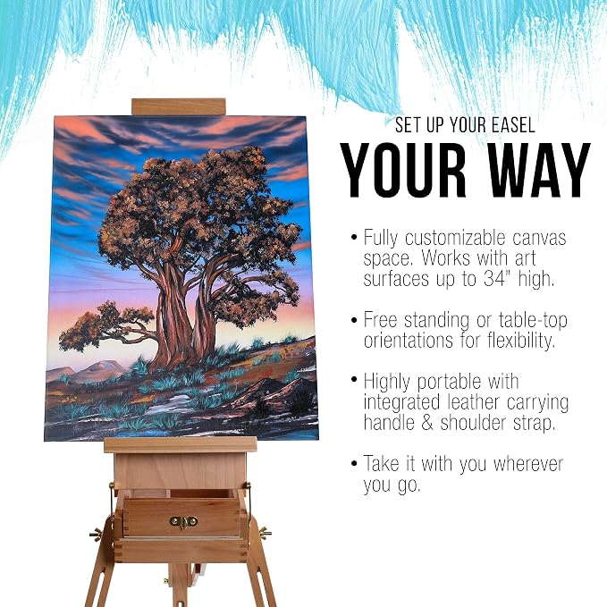 U.S. Art Supply Small Wooden French Style Field & Studio Sketchbox Easel | Art Easel for Adults, Drawer, Palette - Adjustable Wood Tripod Stand, Portable Artist Table For Painting, Sketching