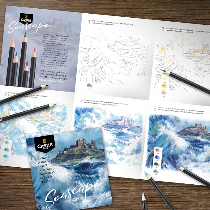 Castle Art Supplies 24 Colored Pencil Set - Seascape Themed Palette