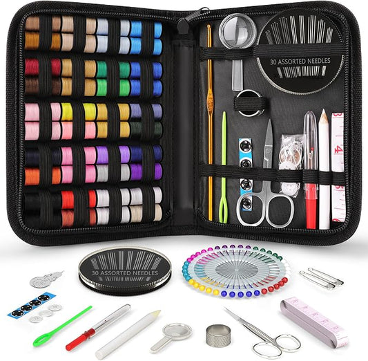 Coquimbo Sewing Kit Christmas Gifts for Grandma, Mom, Traveler, Adults, Beginner, Emergency, DIY Sewing Supplies Organizer Filled with Scissors, Thread, Sewing Needles, Tape Measure etc (Black, L) | Christmas Gifts for Grandma, Mom, Traveler, Needle an...