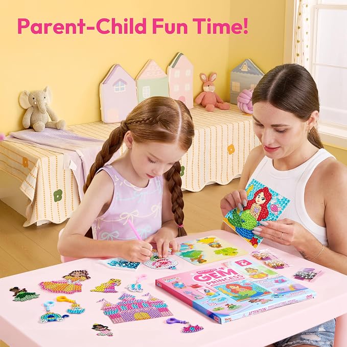 Klever Kits 16 Projects Gem Princess for Kids, Make Your Own Diamond Gem Painting Kit, Arts and Crafts for Girls Ages 6-12, Gem Craft Activities Kits, Premium Art Gift Ideas for Girls Ages 6, 7, 8+