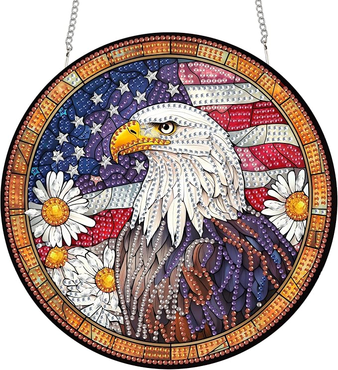 SKRYUIE Eagle Hanging Pearl Diamond Art Kits for Adults Suncatcher A21 | Special Shaped Crystal DIY Hanging Diamond Painting Kit, Gift for Mother Spring Summer Window Wreath Decor 7.48 x 7.32 Inch