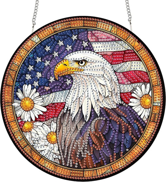SKRYUIE Eagle Hanging Pearl Diamond Art Kits for Adults Suncatcher A21 | Special Shaped Crystal DIY Hanging Diamond Painting Kit, Gift for Mother Spring Summer Window Wreath Decor 7.48 x 7.32 Inch