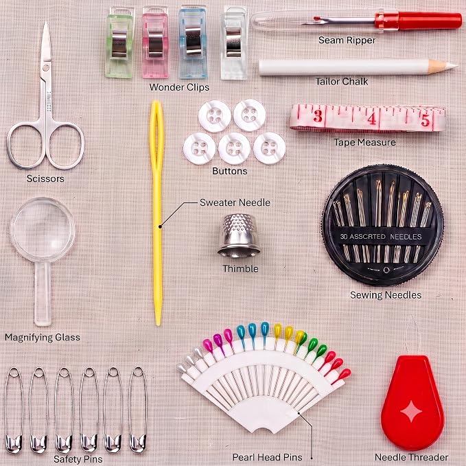 94-Piece Travel Sewing Kit for Adults & Kids, Small Needle & Thread Kit | Mini Emergency Repair Sewing Kit, Beginner Set with Multicolor Thread, Needles, Scissors, Thimble, Clips & Travel Case