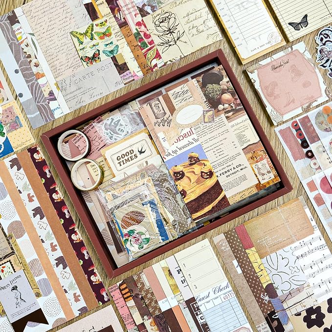 Scrapbooking Supplies Kit, A6 Grid Notebook, Vintage Junk Journaling Kit