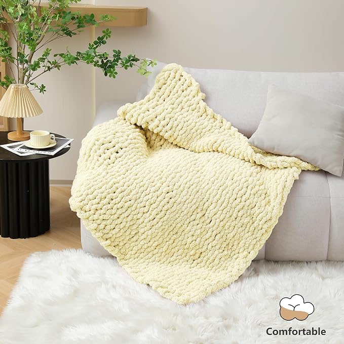Cozyful Chunky Yarn for Hand Knitting - #10 Chunky Chenille Yarn, Jumbo Big Thick Chunky Yarns for Crocheting, Super Bulky Chunky Knit Blanket Yarns, 8 Skein (22 yds 8 oz Each Skein), Light Yellow