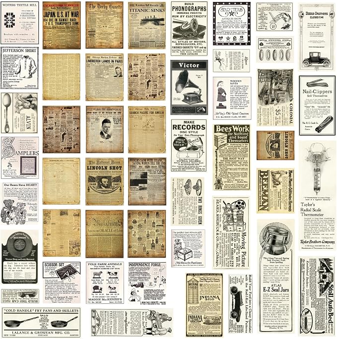 Bomichi Vintage Stickers for Scrapbooking, Retro Newspaper Stickers for Journaling, Decorative Stickers Aesthetic Vinyl Stickers for Junk Journal Diaries Collage DIY Crafts