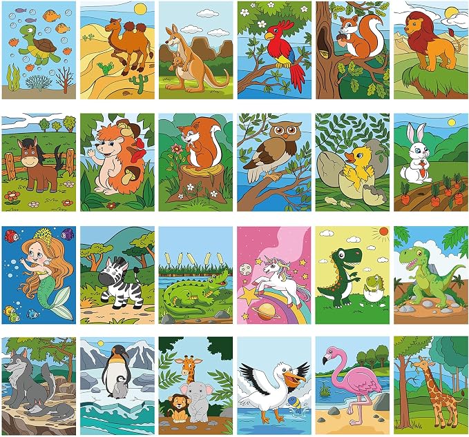 Sherr 24 Pcs Pre Drawn Canvas for Adult, Animal, 8 x 10 Inch