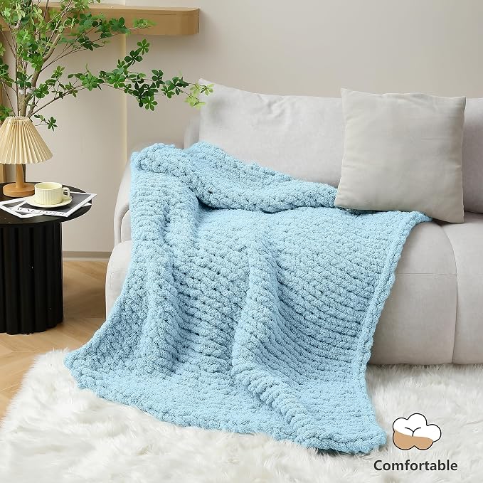 Cozyful Chunky Yarn for Hand Knitting - #10 Chunky Chenille Yarn, Jumbo Big Thick Chunky Yarns for Crocheting, Super Bulky Chunky Knit Blanket Yarns, 8 Skein (22 yds 8 oz Each Skein), Sky Blue