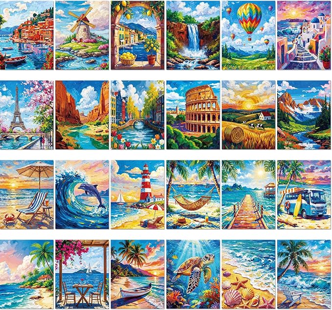 Sherr 24 Pcs Pre Drawn Canvas for Adult, Beach,Scenery, 8 x 10 Inch