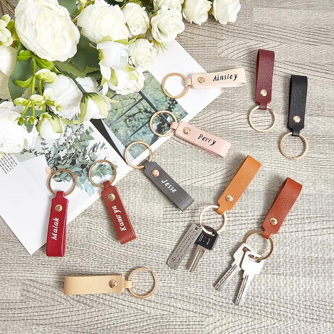 Wavyknot 50 Pcs Leather Keychain Blanks, 3.7 x 0.7 Inches, Multicolor