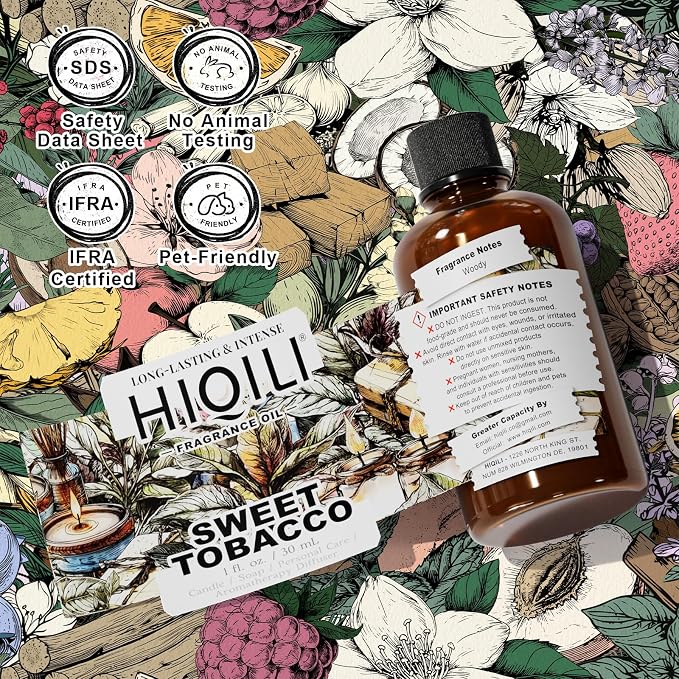 HIQILI Sweet Tobacco Fragrance Oil for Diffuser, Candle & Perfume Making