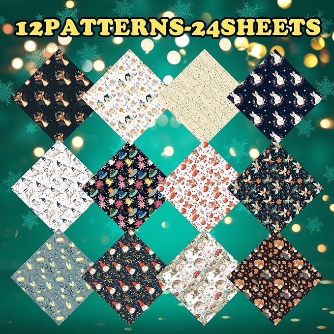 Christmas Pattern Scrapbook Paper, 6 Inch Card Production Supplies, 24 Sheets Single Sided Acid-Free Cardstock Greeting Card, Handmade Gift Journaling Craft Kits (N-style)