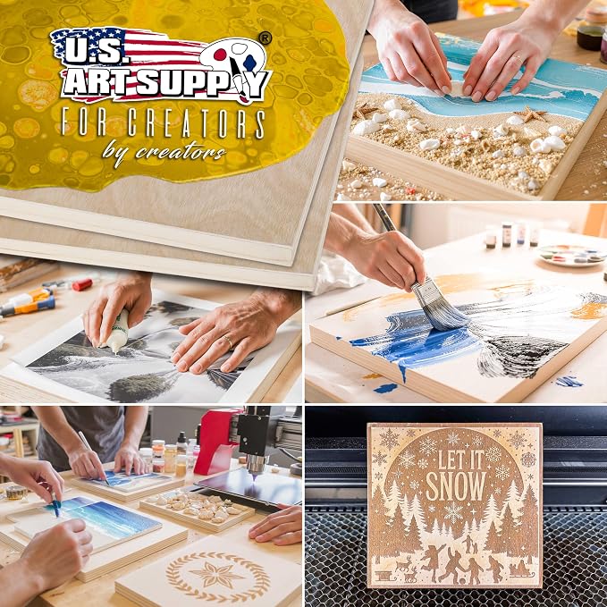 U.S. Art Supply 12" x 12" Unfinished Cradled Wood Panels for Painting
