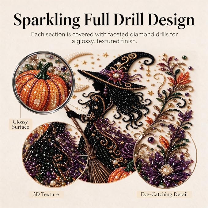 Halloween Ghost Pearl Diamond Art DIY Kit 3D Diamond Painting (Witch)