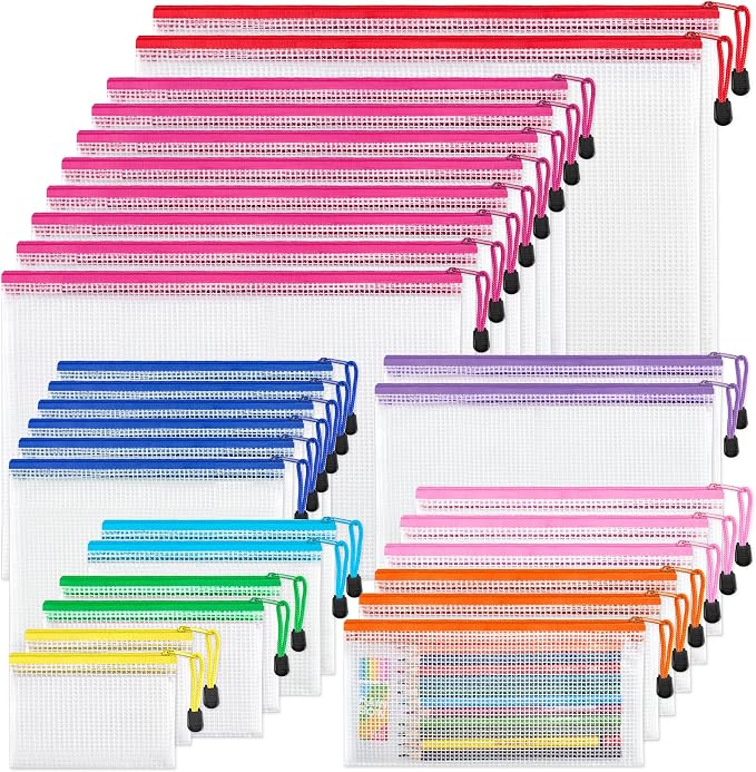 JARLINK 30 Pcs Mesh Zipper Pouch Bags, 8 Sizes Waterproof Zipper Bags