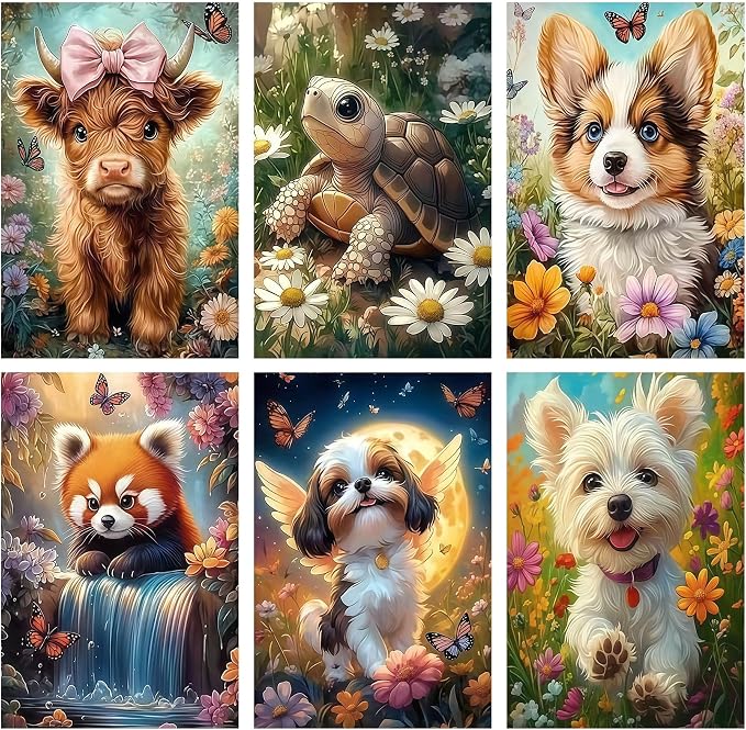 6 Pack Diamond Art Kits for Adults, Animals Diamond Painting Kits 8x12 inch