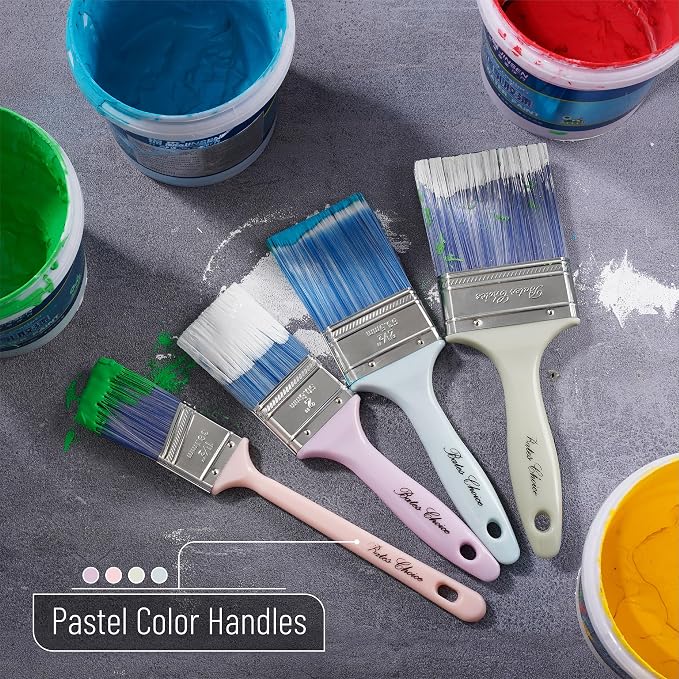 Bates 4Pack Plastic Handle Paint Brushes - Pastel Colors, Stain, Furniture & Wall Painting