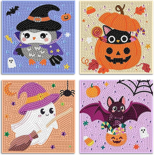 4 Pack Halloween Diamond Art Kits for Kids Ages 4-8-10-12 Gem Art for Kids | Halloween Diamond Painting Kits for Kids, Kids Diamond Art Small, Gem Painting Kit for Boys Girls,for Gift and Decor 6x6 Inch