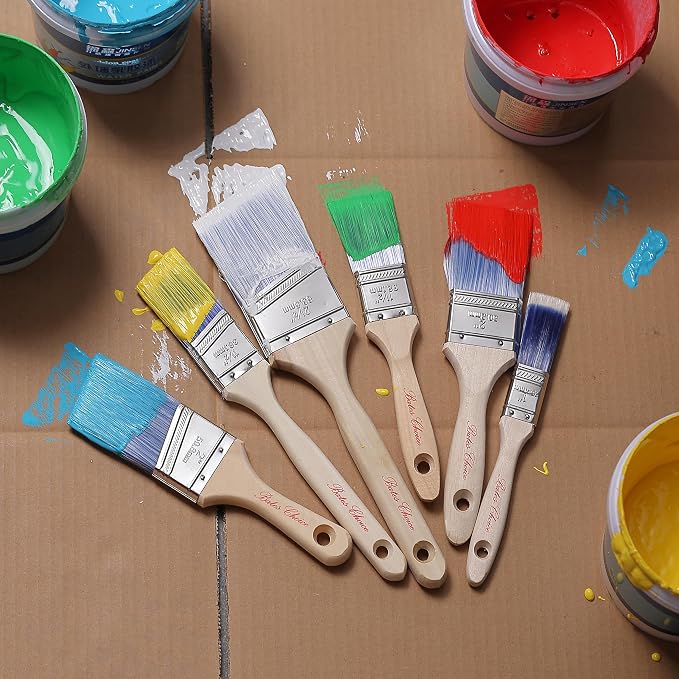 Bates Paint Brushes - 3 Pack, 1.5' to 3', Treated Wood Handle, Multi-Size Stain & Wall Paint Brush Set