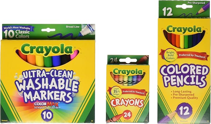 Crayola Back To School Supplies, Grades 3-5, Ages 7, 8, 9, 10, Contains 24 Crayons, 10 Washable Broad Line Markers, and 12 Colored Pencils [Amazon Exclusive]