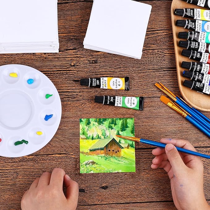 ESRICH 3x3IN Small Canvases for Painting, 42 Pack Mini Canvas Boards Cotton Painting Canvas Primed Acid Free Mini Blank Canvas Panels for Oil Paint,Watercolor,Acrylic Paint,Gouache&Tempera.