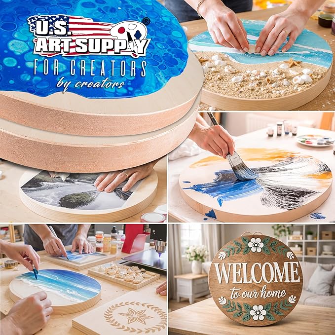 U.S. Art Supply 16" Unfinished Round Birch Wood Panels for Painting