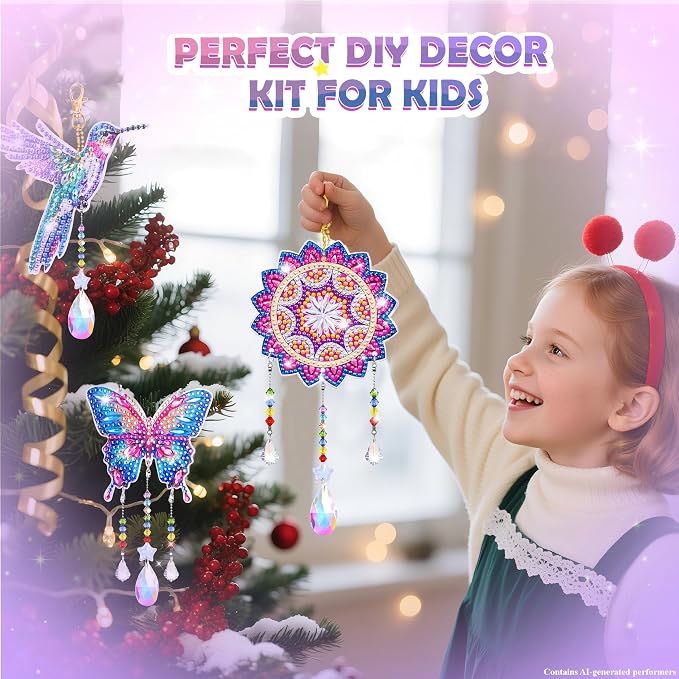 Diamond Art Kits for Kids Ages 8-12, 3 PCS DIY Gem Art Suncatchers for Kids