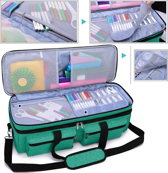 LUXJA Double-layer Bag for Cricut Explore Air (Air2) and Maker, Dark Green