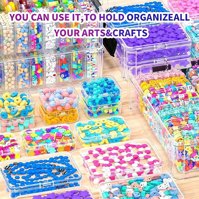 Bead Organizer Box 58 Pcs, 3-Tier Stackable Storage Box, and 3 Different Container Sizes Small Plastic Containers with Lids, Portability, Clear Organizers for Jewelry DIY Craft Storage