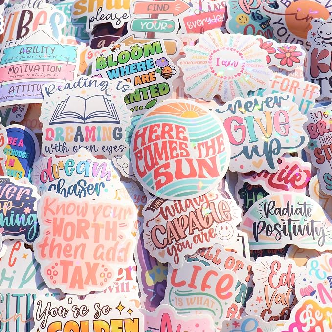 200PCS Affirmation Stickers by Puraesla, Holographic Motivational Sticker Pack, Positive Journal Encouraging Shiny Quotes for Kids, Teachers, Classroom, Waterproof Scrapbook Supplies (200)