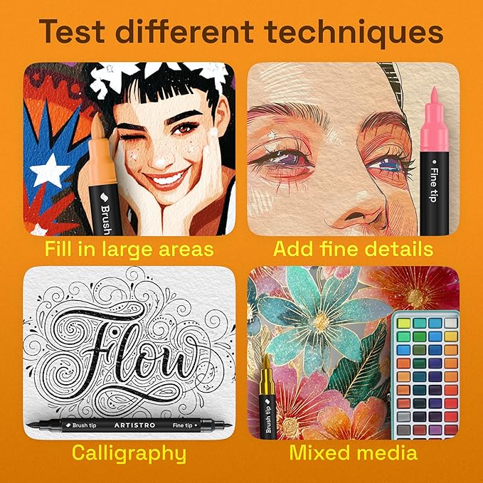 ARTISTRO 36 Dual-Tip Acrylic Paint Marker Pens for Drawing | For Fabric, Rock, Glass, Wood, & Molds, Arts & Crafts Gift for Adults, Teens, & Kids, Classroom Must Haves & School Supplies