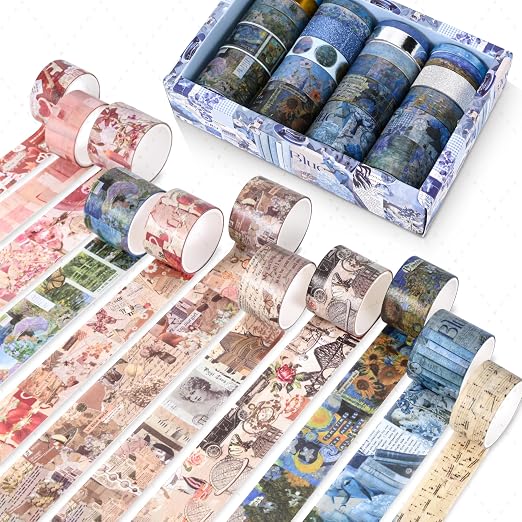 24 Rolls Flower Decorative Washi Tape Set(Art Oil Painting Series) | Adhesive Wahi Tape For DIY Art Crafts,Planners, Bullet Journaling,Gift Wrapping,Scrapbooking and Junk Journal Supplies