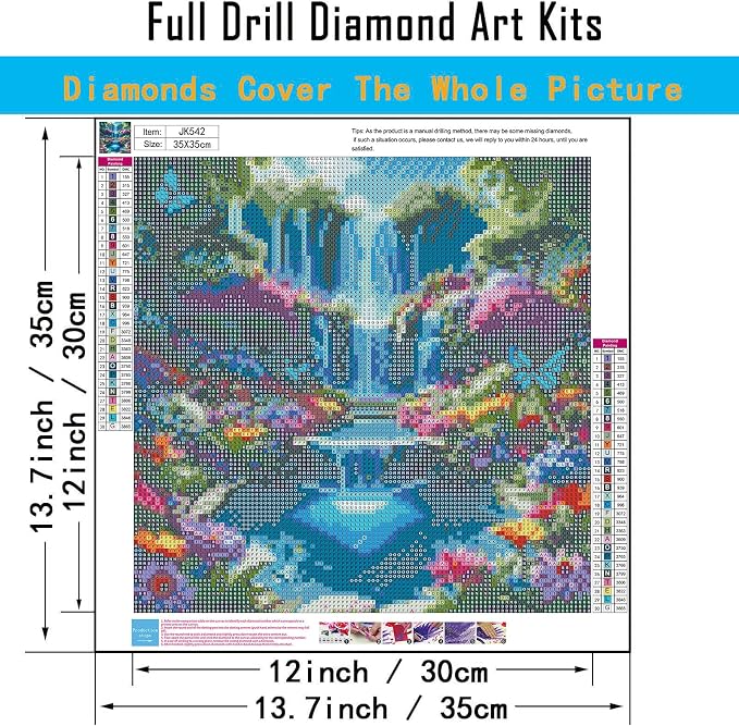 5D Landscape Scenery Diamond Art kits for Adults Beginners 13.7x13.7inch | Waterfall Diamond Painting Kit, DIY Full Round Drill Paint by Diamonds Dot Gem Art for Adult, Home Wall Decor