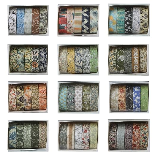 YUBBAEX 60 Rolls Value Washi Tape Pack Retro Arts Masking Tape Basic Patterns Decorative for DIY Crafts, Bullet Journal Supplies, Planners, Scrapbook, Card/Gift Wrapping (Retro Baroque)