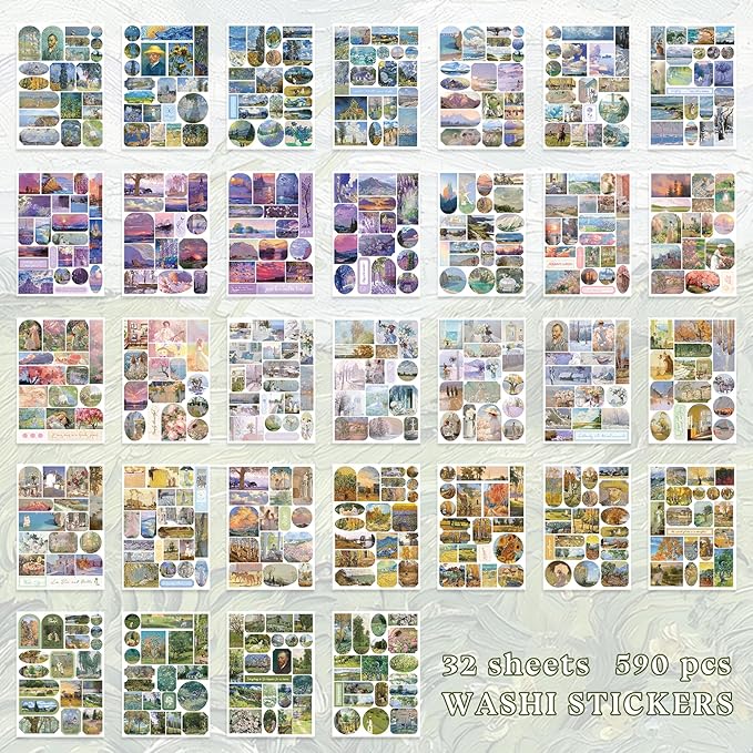 PRSTINCOL Oil Painting Sticker Book, 52 Sheets 500+ Scrapbook Stickers, Vintage Oil Painting Aesthetics Stickers for Adults and Teens, Junk Journal Supplies for Scrapbooking Journaling DIY
