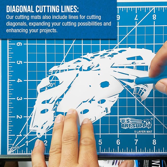 U.S. Art Supply 9"x12" Self-Healing Cutting Mat 5-Ply Pink/Blue | Double-Sided Pink/Blue Craft Mat, Non-Slip Cutting Mats for Crafts, Sewing, Quilting, Scrapbooking