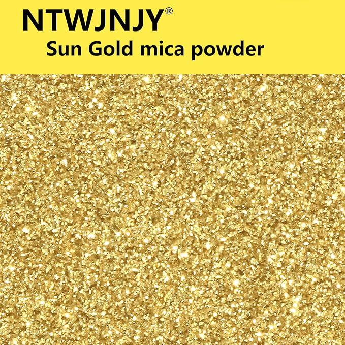 NTWJNJY Sun Gold Mica Powder, Natural Shimmer Mica Powder(50g/1.7oz) | for Epoxy Resin/Candle/Soap/Lip Gloss/Slime/Bath Bombs/Quicksand.Car paint pigments.Candle Dye,Soap Making Dye,Resin dye.