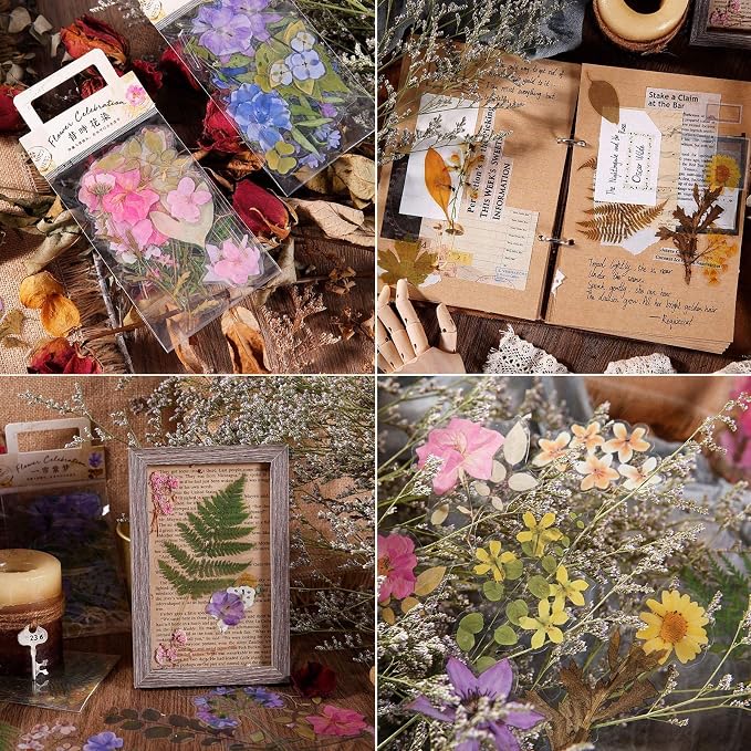 160pcs Transparent Floral & Plant Stickers for Scrapbooking