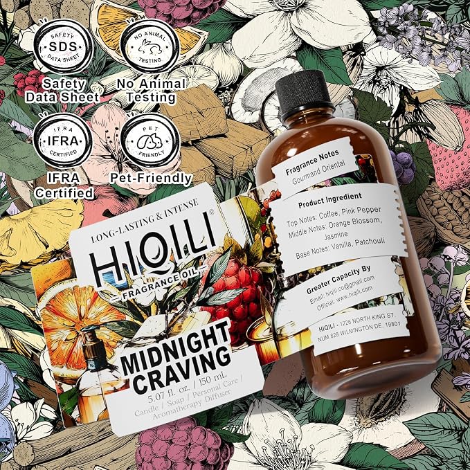 HIQILI Midnight Craving Fragrance Oil, Inspired by Y S.L's B.Lack O.pium, for Diffuser, Candle & Soap & Perfume Balm Making, Sweet Gourmand Aroma- 5.07 Fl Oz (Pack of 1)