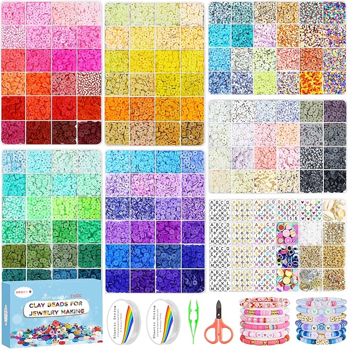 Redtwo 23000Pcs Clay Beads Friendship Bracelet Making Kit | 7 Boxes 144 Colors Beads Set for Friendship Jewelry Making Kit with Pendant Charms, Crafts Gifts for Girls Ages 6-12 Kids
