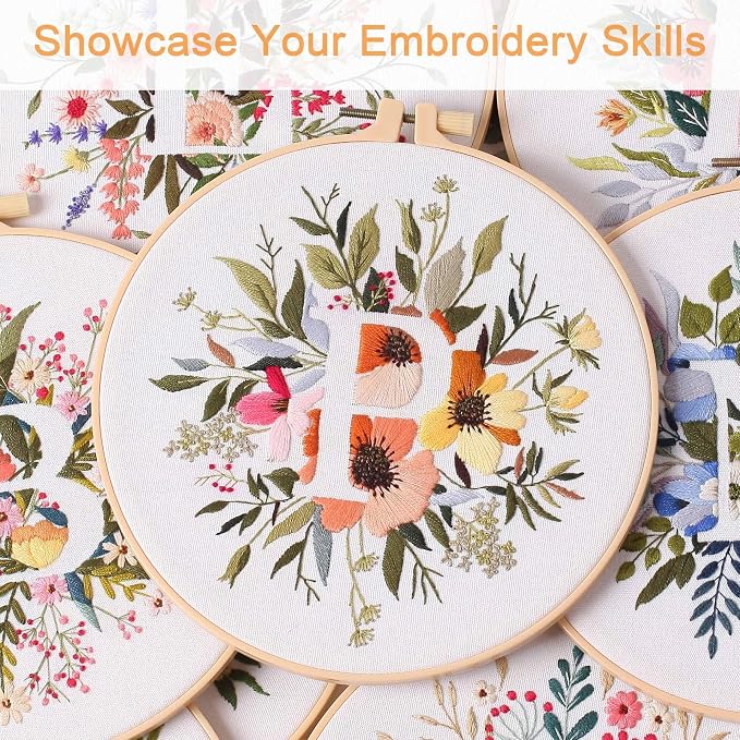 Harimau Letter Pattern P Embroidery Kit for Adult Beginners, Complete Starter Pack with 1 Hoop, Needles, Instruction Guide & Embroidery Stitch Video Tutorials