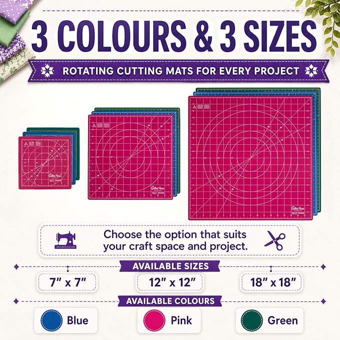 The Quilted Bear 12" x 12" Rotating Self-Healing Cutting Mat, Pink