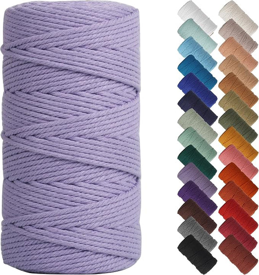 NOANTA Light Purple Macrame Cord 3mm x 220yards, Cotton Rope Macrame Yarn | Macrame Rope Supplies, 3 Strand Twisted Cotton Yarn String, Cotton Cord for Wall Hanging, Plant Hangers, Crafts, Knitting