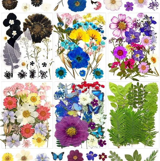 MIKIYA 133Pcs Dried Pressed Flowers for Resin Molds, Assorted Real Natural Bulk Dry Floral Leaves for DIY Art Crafts, Epoxy Jewelry, Soap, Candle Making, Nails Decor