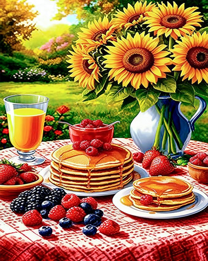 Paint by Numbers Kit for Adults, Sunflower & Pancake Breakfast, 16x20 Inch