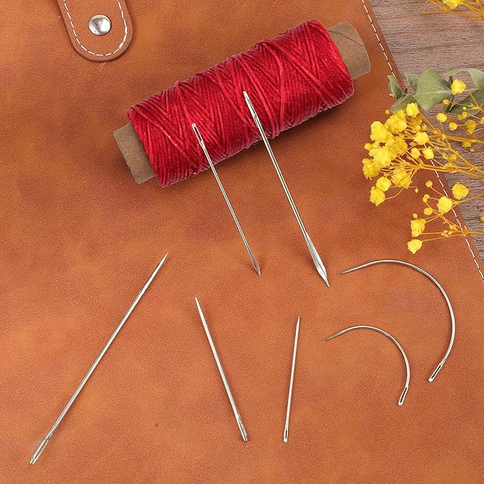 2 PCS Leather Sewing Waxed Thread, Each of 33 Yards 150D Sewing Thread Cord for Leather Craft DIY Supplies, Shoes Repairing, Deep Red and Red