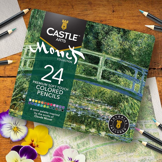Castle Art Supplies 24 Colored Pencil Set - Monet-inspired Art Palette