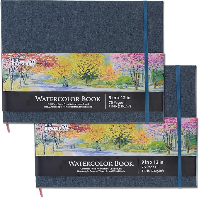 U.S. Art Supply 9" x 12" Watercolor Book (2 Pack, 76 Sheets Each)
