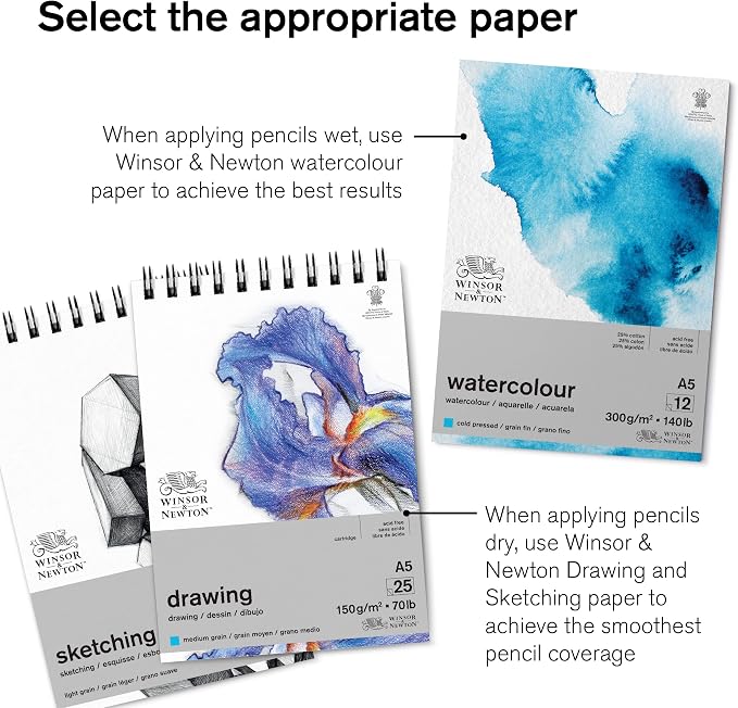 Winsor & Newton Studio Collection, Watercolor Pencils, Set of 12 | Highly pigmented, Wax-Based, Can be Used Wet/Dry, Add Water & Brush to Create Painterly Effects, Break-Resistant Points.