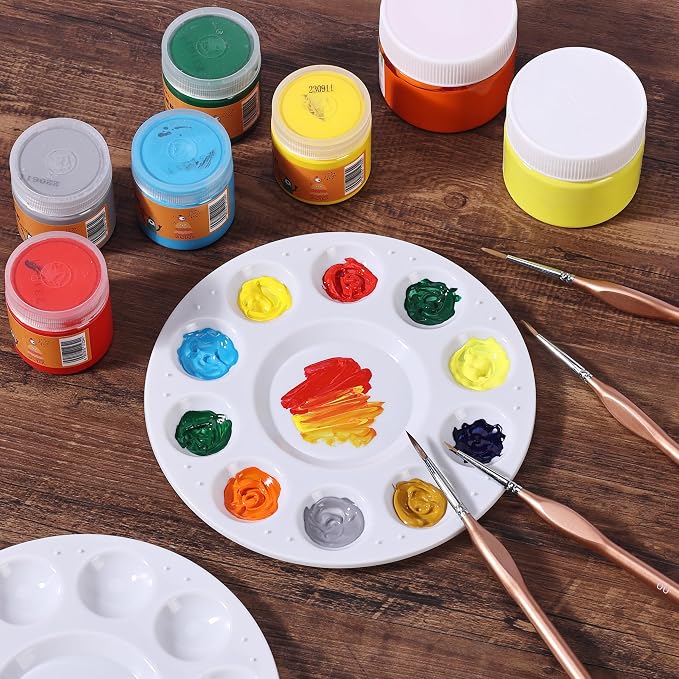 Mr. Pen- Bulk Round Paint Tray Palettes, 60 Pack, White Plastic Palettes | with 10 Wells for Students, Adults, Kids, Paint Holder, DIY Craft Class, Painting